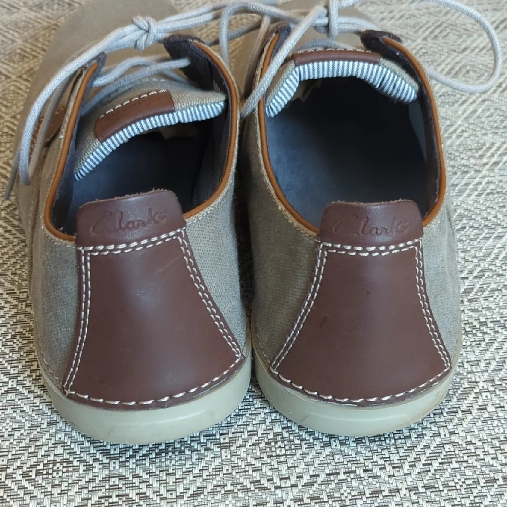 Clarks Men's Neelix Vibe Casual Cavas And Leather Olive/Taupe Oxford Boat Shoes